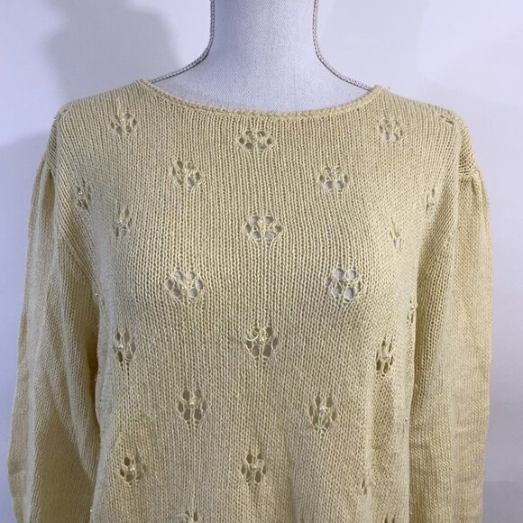 Special Events Vintage Light Yellow Sweater Silk Angora Wool Size 18W Beaded Top - Picture 4 of 9